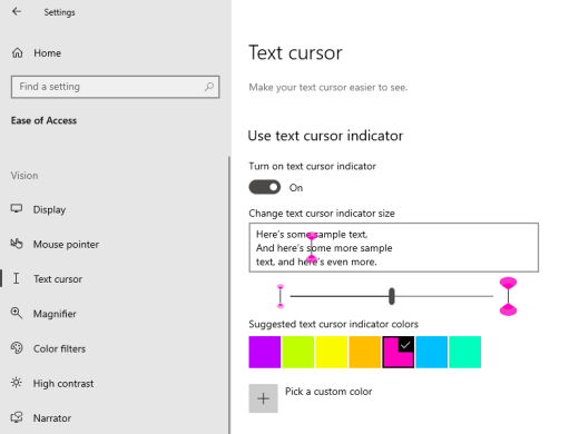 Windows text cursor indicator selected.