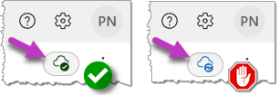 Screenshot of the saved and saving session icons.