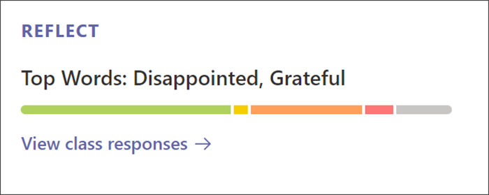 Screenshot that shows Entry point to view detailed insights about Reflect check-ins. The card has a colorful bar indicating the proportions of different feelings students shared. Select the card to get deeper information.
