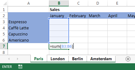 Formula in the Paris worksheet.