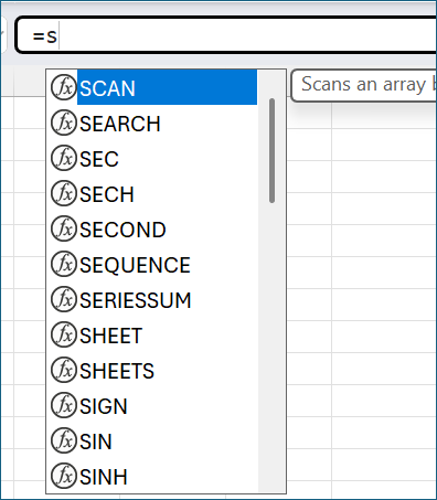 Screenshot that shows Formula Autocomplete.