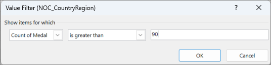 Value Filter window