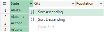Screenshot that shows select sort order.