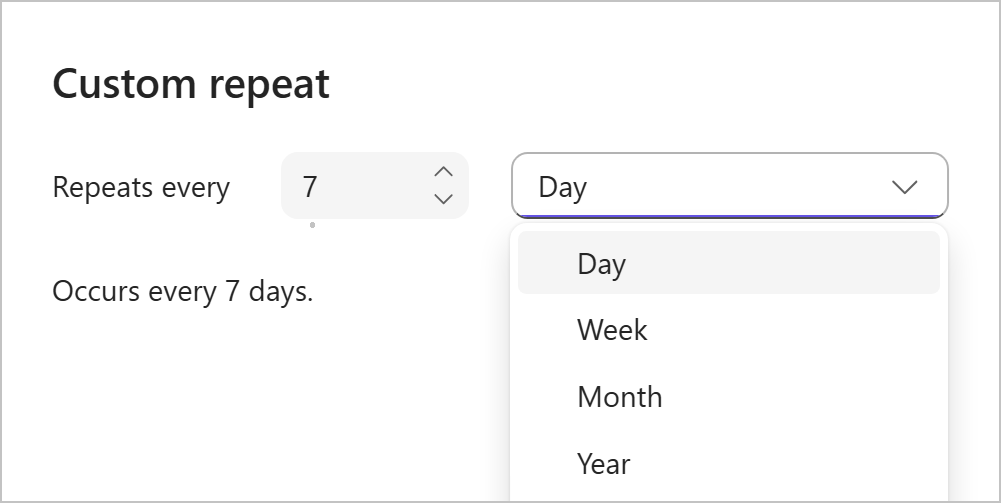 Custom recurrence over a period of days