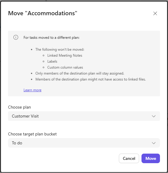 Move task dialog with destination and move behavior.