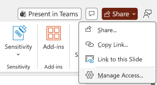 Screenshot of the Share options in PowerPoint.