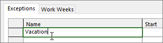 Exceptions tab