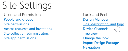 Site Settings with Title, description, logo selected
