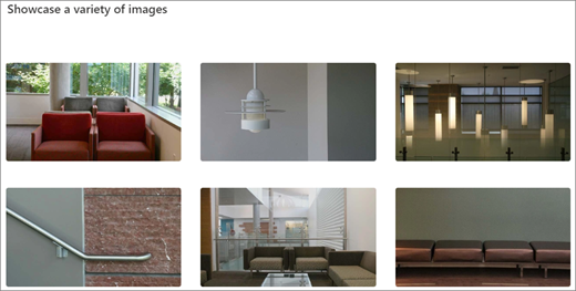 Image gallery web part for a SharePoint communication site with the Showcase design