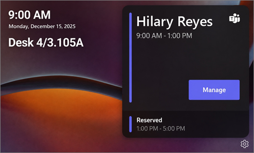 desk hub screen showing reserved