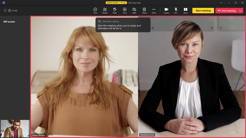 Screenshot of presenters during a town hall using manage mode